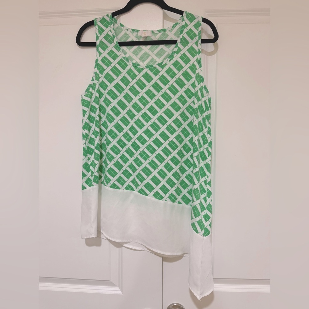 Charming Charlie Green White Sleeveless Top Size L